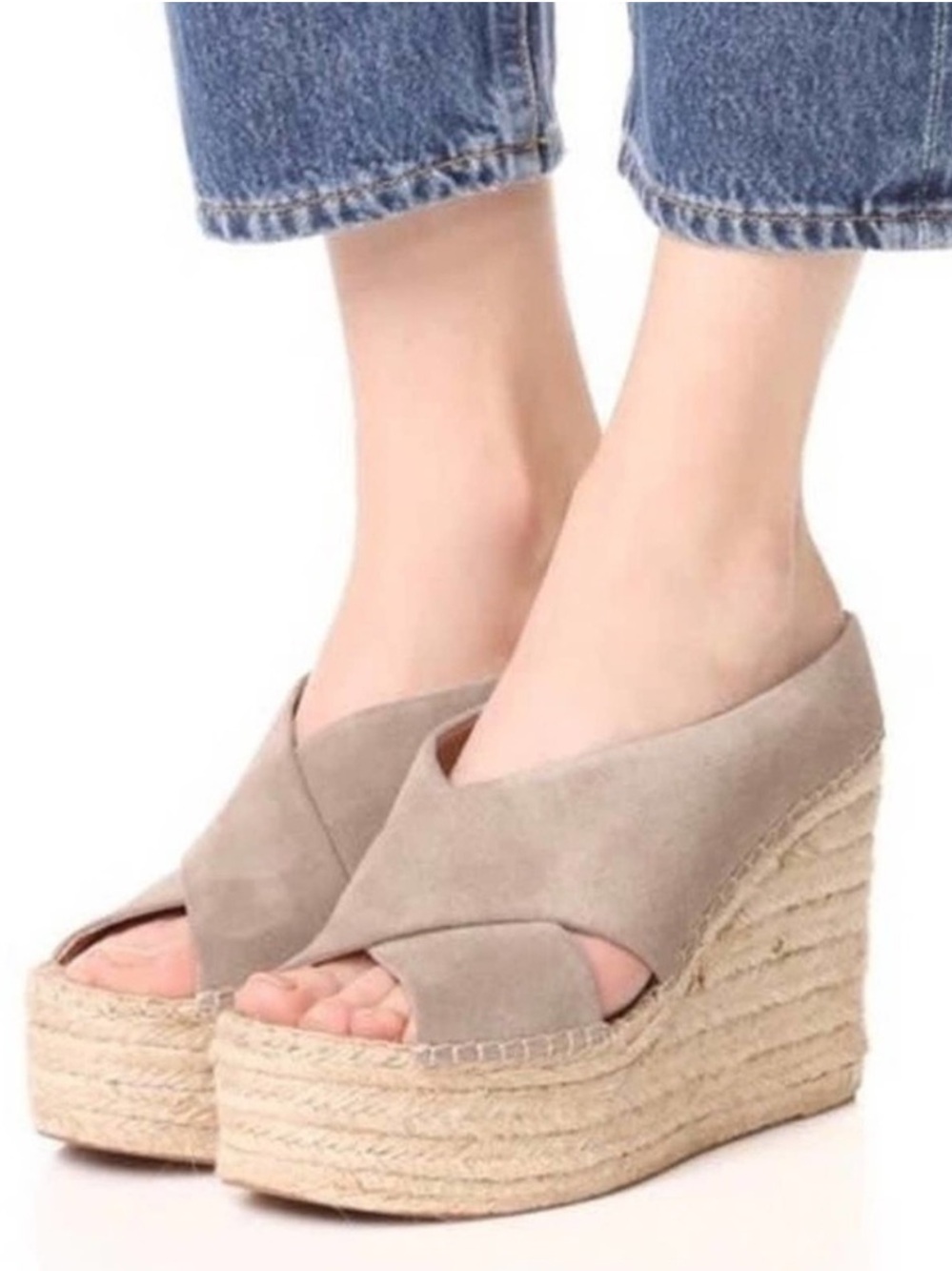 Sigerson Morrison Smatifa Suede Espadrille Wedge Platform Sandals - Size 8